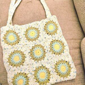 Crochet Market Bag Tote Fully Lined With Pockets Handmade